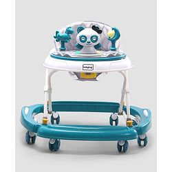 Babyhug Panda 2 In 1 Walker Cum Rocker With 3 Adjustable Height & Musical Play Tray With Lights-Grey| Smooth Swivel Wheels| BIS Certified| Comfortable Seat| Removable Toys