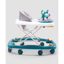 Babyhug Panda 2 In 1 Walker Cum Rocker With 3 Adjustable Height & Musical Play Tray With Lights-Grey| Smooth Swivel Wheels| BIS Certified| Comfortable Seat| Removable Toys