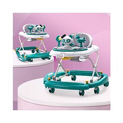 Babyhug Panda 2 In 1 Walker Cum Rocker With 3 Adjustable Height & Musical Play Tray With Light - Green| Smooth Swivel Wheels| BIS Certified| Comfortable Seat| Removable Toys