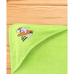 Babyhug Cotton Terry Knit Shark Print Towel with Hood L 76.2 x B 76.2 cm - Green