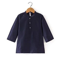 Babyhug 100% Cotton Woven Full Sleeves Kurta & Pyjama Set With Brocade Jacket Floral Print - Navy Blue