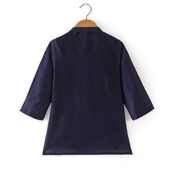 Babyhug 100% Cotton Woven Full Sleeves Kurta & Pyjama Set With Brocade Jacket Floral Print - Navy Blue