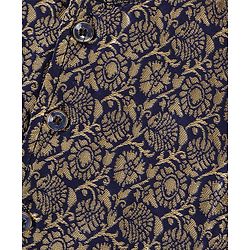 Babyhug 100% Cotton Woven Full Sleeves Kurta & Pyjama Set With Brocade Jacket Floral Print - Navy Blue