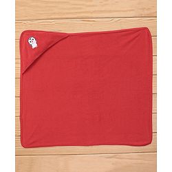 Babyhug Cotton Knit Hooded Bath Towel Penguin Embroidery L 80 x B 70 cm - Red