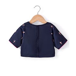 Babyhug Cotton Three Fourth Sleeve Choli With Abla Work Lehenga And Dupatta - Fuschia & Navy Blue