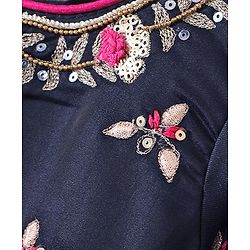 Babyhug Cotton Three Fourth Sleeve Choli With Abla Work Lehenga And Dupatta - Fuschia & Navy Blue