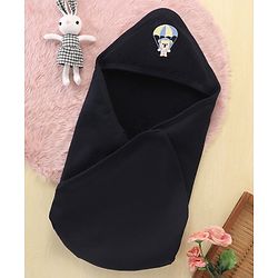 Babyhug Cotton Terry Knit Towel with Hood Bear Applique L 76.2 x B 76.2 cm - Navy Blue