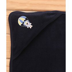 Babyhug Cotton Terry Knit Towel with Hood Bear Applique L 76.2 x B 76.2 cm - Navy Blue