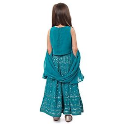 Babyhug Sleeveless Embroidered Choli & Lehenga Set With Dupatta - Teal Green