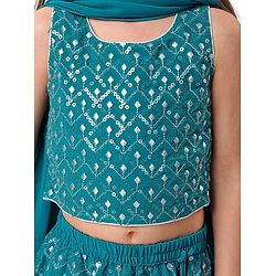Babyhug Sleeveless Embroidered Choli & Lehenga Set With Dupatta - Teal Green