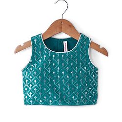 Babyhug Sleeveless Embroidered Choli & Lehenga Set With Dupatta - Teal Green