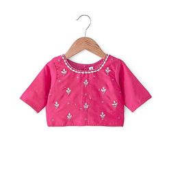 Babyhug Three Fourth Sleeves Floral Embroidered Choli & Lehenga Set With Dupatta - Fuchsia