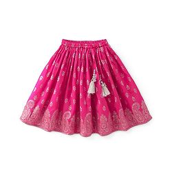 Babyhug Three Fourth Sleeves Floral Embroidered Choli & Lehenga Set With Dupatta - Fuchsia