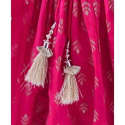 Babyhug Three Fourth Sleeves Floral Embroidered Choli & Lehenga Set With Dupatta - Fuchsia