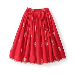 Babyhug Woven Three Fourth Lehenga Choli And Dupatta Floral Embroidered - Orange & Red