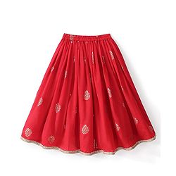 Babyhug Woven Three Fourth Lehenga Choli And Dupatta Floral Embroidered - Orange & Red