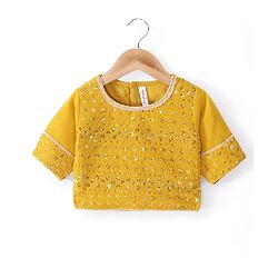 Babyhug Woven Three Fourth Lehenga Choli And Dupatta Floral Embroidery & Sequine Detailing - Yellow