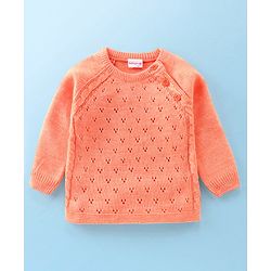 Babyhug Full Sleeves Sweater & Pajama Set with Knitted Design - Orange
