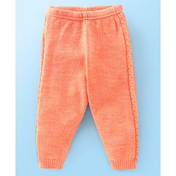 Babyhug Full Sleeves Sweater & Pajama Set with Knitted Design - Orange