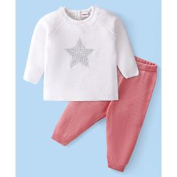 Babyhug Full Sleeves Sweater Set Star Patch - Off White
