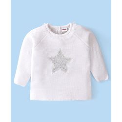 Babyhug Full Sleeves Sweater Set Star Patch - Off White