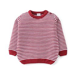Babyhug Knitted Full Sleeves Baby Sweater Set with Stripes Design - Red