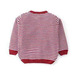 Babyhug Knitted Full Sleeves Baby Sweater Set with Stripes Design - Red