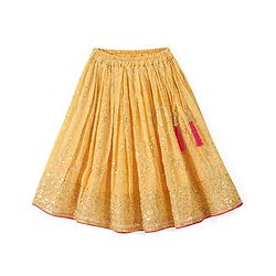 Babyhug Sleeveless Embroidered Choli with Sequenced Lehenga & Dupatta Set -Yellow & Red