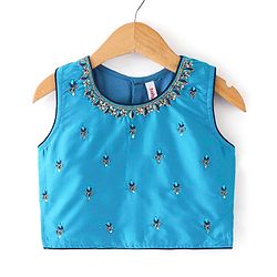 Babyhug Sleeveless Lehenga Choli & Dupatta Set with Floral Embroidery - Navy Blue