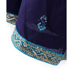 Babyhug Sleeveless Lehenga Choli & Dupatta Set with Floral Embroidery - Navy Blue
