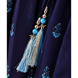 Babyhug Sleeveless Lehenga Choli & Dupatta Set with Floral Embroidery - Navy Blue