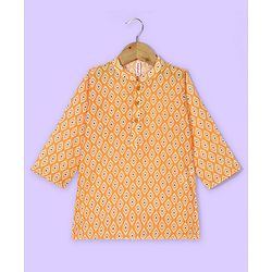 Babyhug 100% Cambric Three Full Printed Kurta With Solid Pyjama Set - Yellow