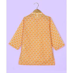 Babyhug 100% Cambric Three Full Printed Kurta With Solid Pyjama Set - Yellow
