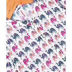 Babyhug 100% Cambric Full Sleeve Camel Printed Kurta With Solid Pyjama Set - White