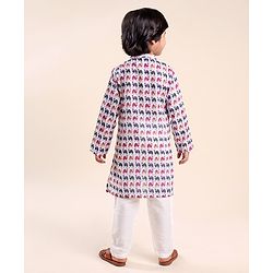 Babyhug 100% Cambric Full Sleeve Camel Printed Kurta With Solid Pyjama Set - White