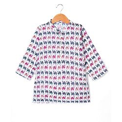 Babyhug 100% Cambric Full Sleeve Camel Printed Kurta With Solid Pyjama Set - White
