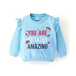 Babyhug 100% Cotton Knit Full Sleeves Sweatshirt With Text Graphics - Blue
