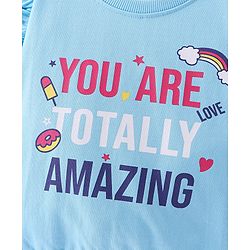 Babyhug 100% Cotton Knit Full Sleeves Sweatshirt With Text Graphics - Blue