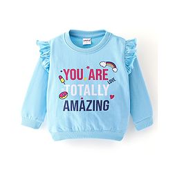 Babyhug 100% Cotton Knit Full Sleeves Sweatshirt With Text Graphics - Blue