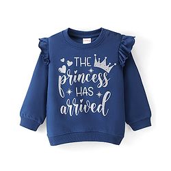 Babyhug 100% Cotton Knit Full Sleeves Sweatshirt With Text Graphics - Navy Blue