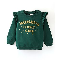 Babyhug Cotton Knit Full Sleeves Sweatshirt with Text Graphics Print - Green