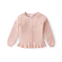 Babyhug 100% Cotton Knit Full Sleeves Front Open Sweaters - Peach
