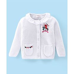 Babyhug Full Sleeves Front Open Sweater with Birds Design - OffWhite