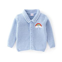Babyhug Knitted Full Sleeves Sweater With Rainbow Embroidery - Blue