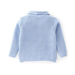 Babyhug Knitted Full Sleeves Sweater With Rainbow Embroidery - Blue