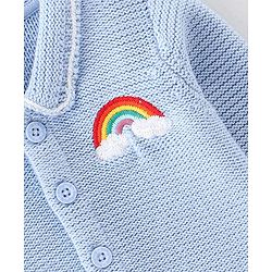 Babyhug Knitted Full Sleeves Sweater With Rainbow Embroidery - Blue