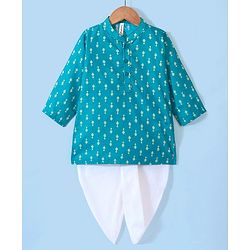 Babyhug Cotton Foil Printed Full Sleeves Kurta with Dhoti  Set - Teal Blue