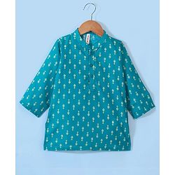 Babyhug Cotton Foil Printed Full Sleeves Kurta with Dhoti  Set - Teal Blue