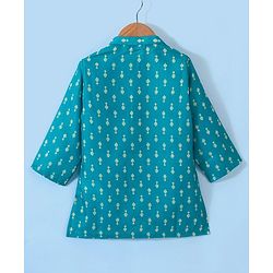 Babyhug Cotton Foil Printed Full Sleeves Kurta with Dhoti  Set - Teal Blue