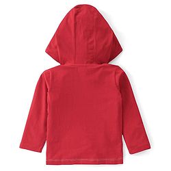 Babyhug 100% Cotton Full Sleeves Striped T-Shirt With Hood & Graphics - Red